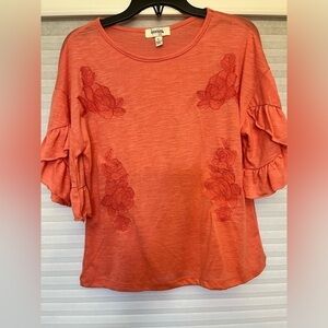 Speechless Girl’s Orange Embroidered Ruffle Sleeve Top Size Large Flowy Boho L